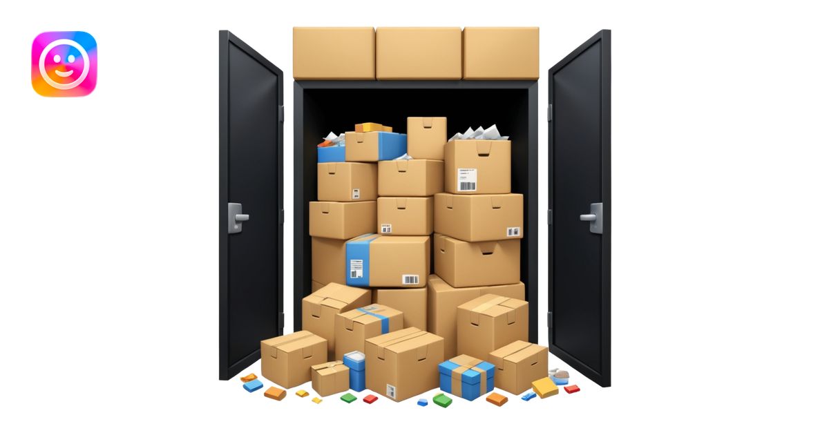 Generate a realistic emoji-style of a overfilled storage room where the ...
