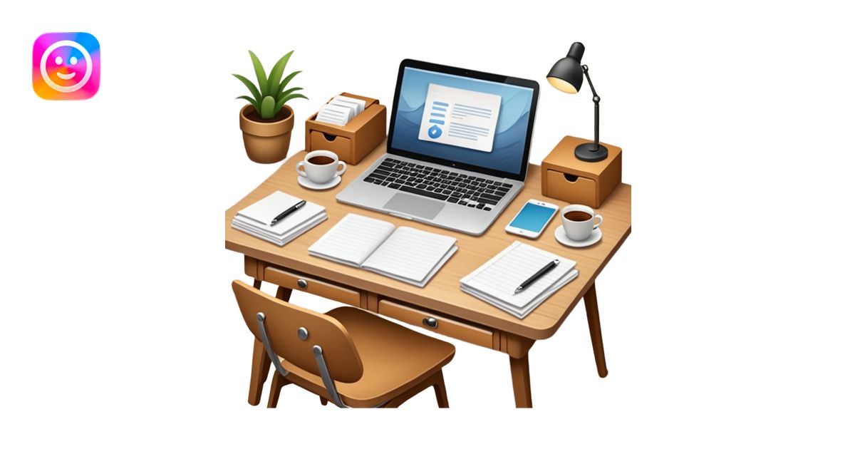 emoji of a cozy desk with a paper and a laptop on it emoji | AI Emoji ...