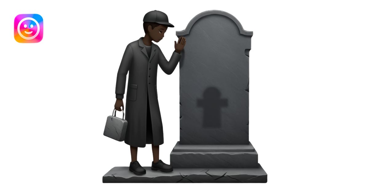 a silhouette of a person shadowing a gravestone emoji | AI Emoji Generator