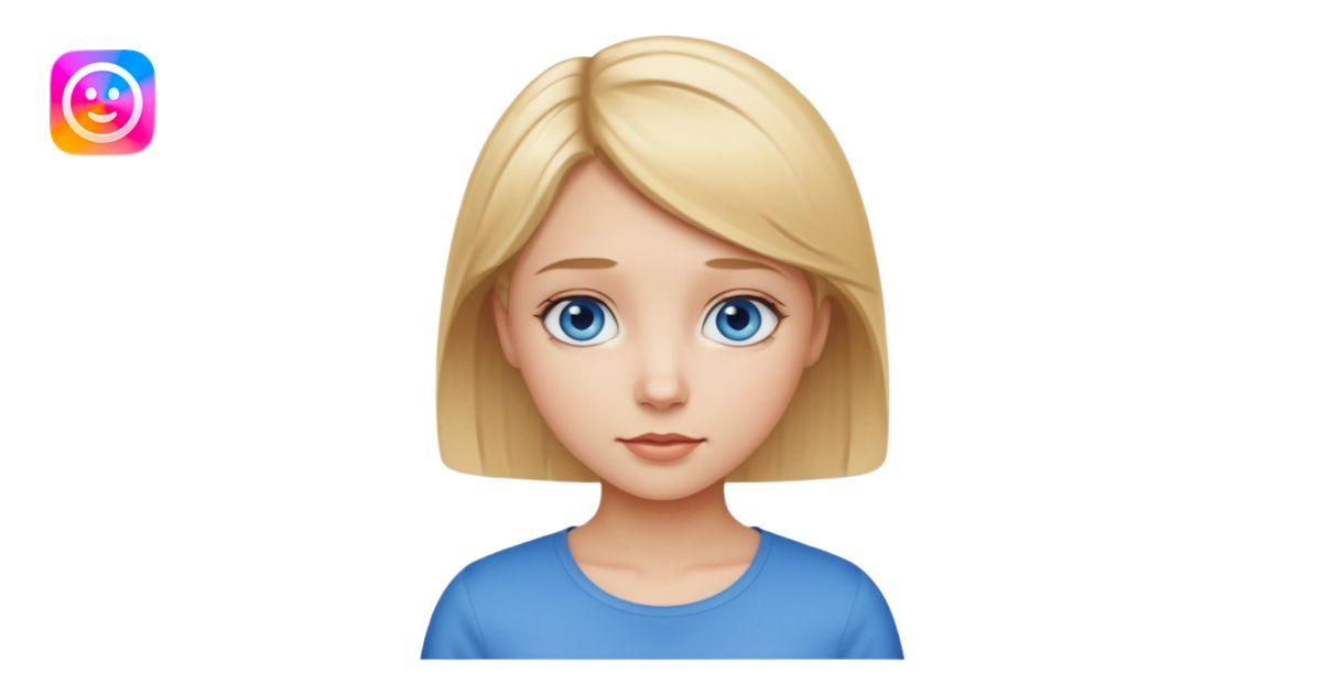 Short girl with medium blonde hair and blue eyes emoji | AI Emoji Generator
