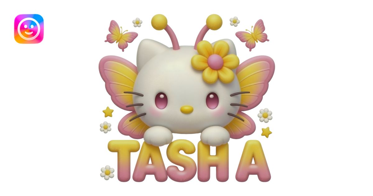 White velvety fur 3D hello kitty head with yellow pink gradient 3D ...