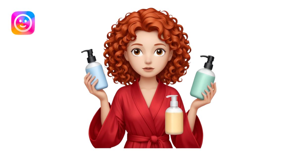 Cartoon emoji of a girl with voluminous curly red hair, fair skin, warm ...