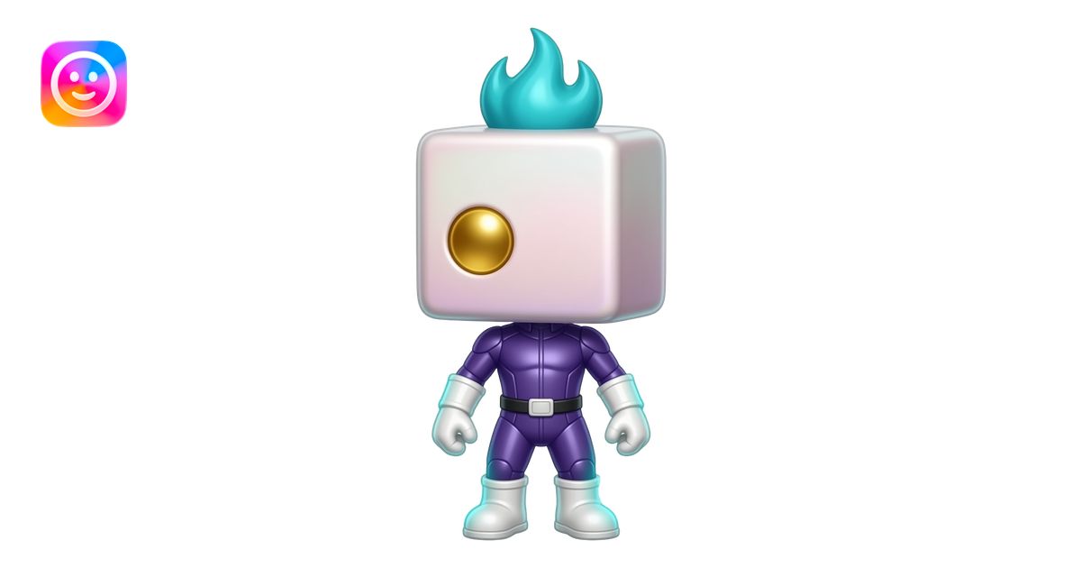 Full-body entity named Orivex with an oversized cube-shaped head, tiny ...