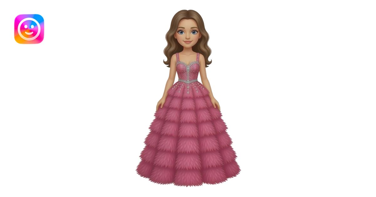 A girl Who wears bright pink, sleeveless, floor-length dress. The dress ...
