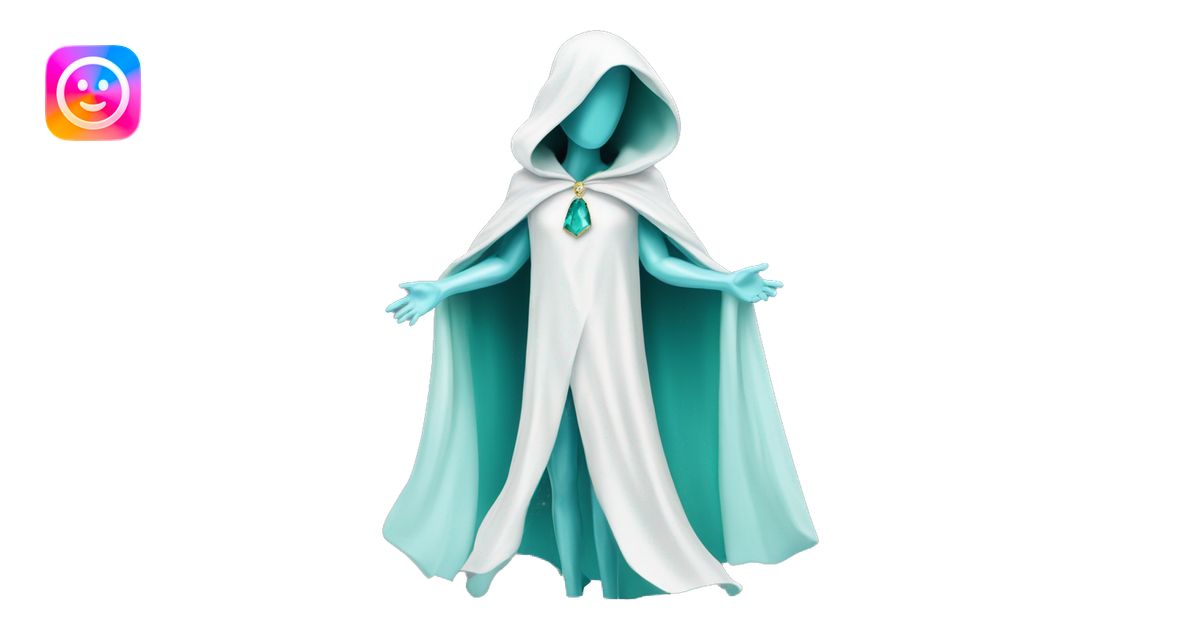 faceless mannequin flapping aquamarine gemstone white cape emoji | AI ...