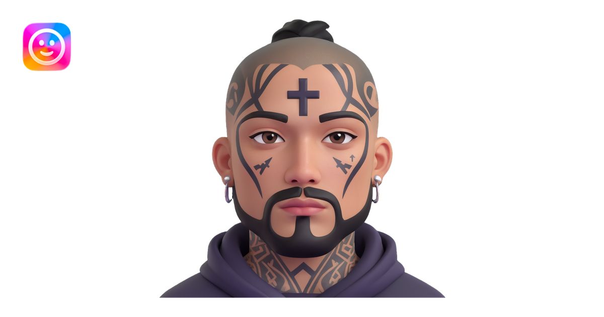 urban gangster with teardrop and cross face tattoos, mean look, street ...