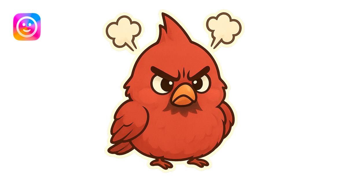 Chibi red male cardinal frowning with puffed cheeks and furrowed brows ...