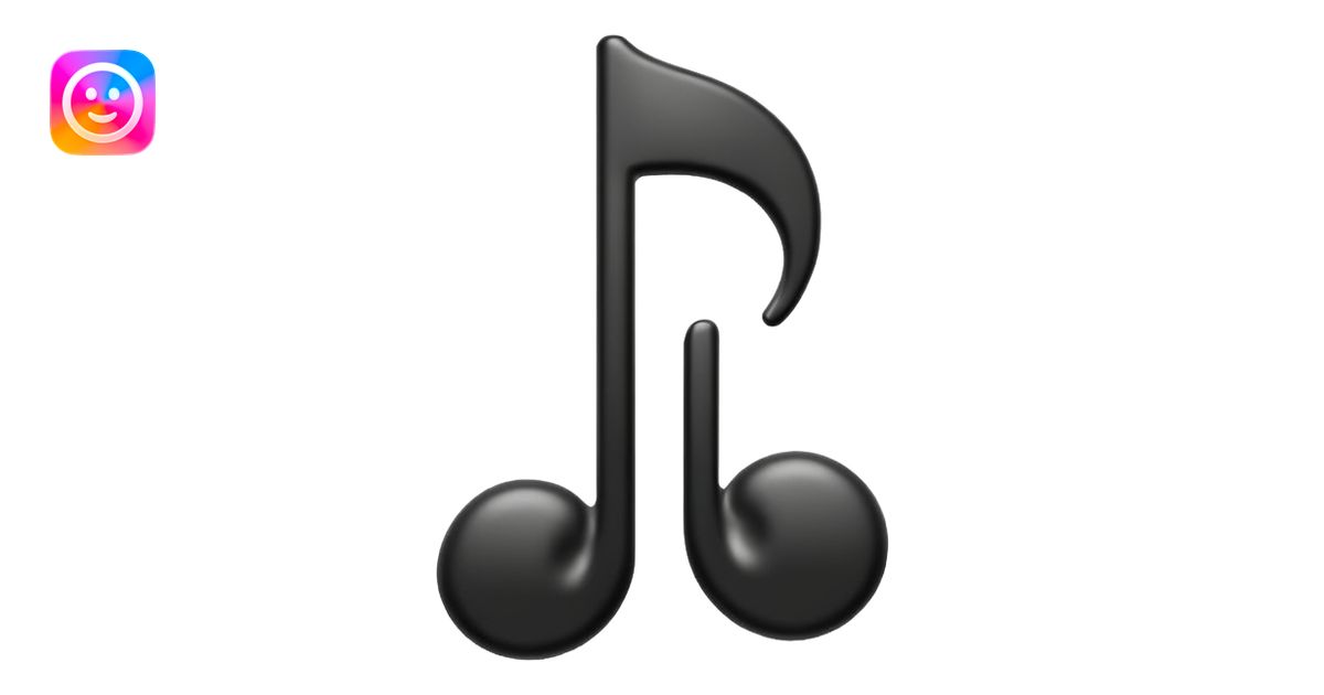 single musical note emoji, deep matte black metal material, smooth ...