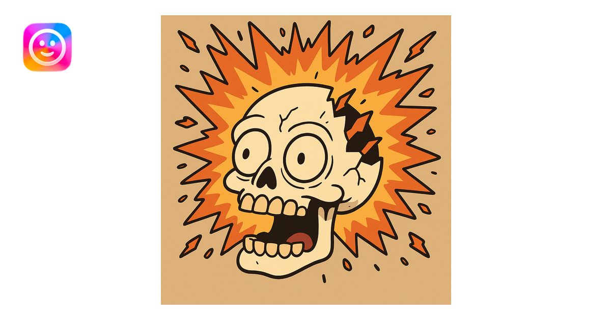 cartoon style exploding skull with saturated colors and bold black ...