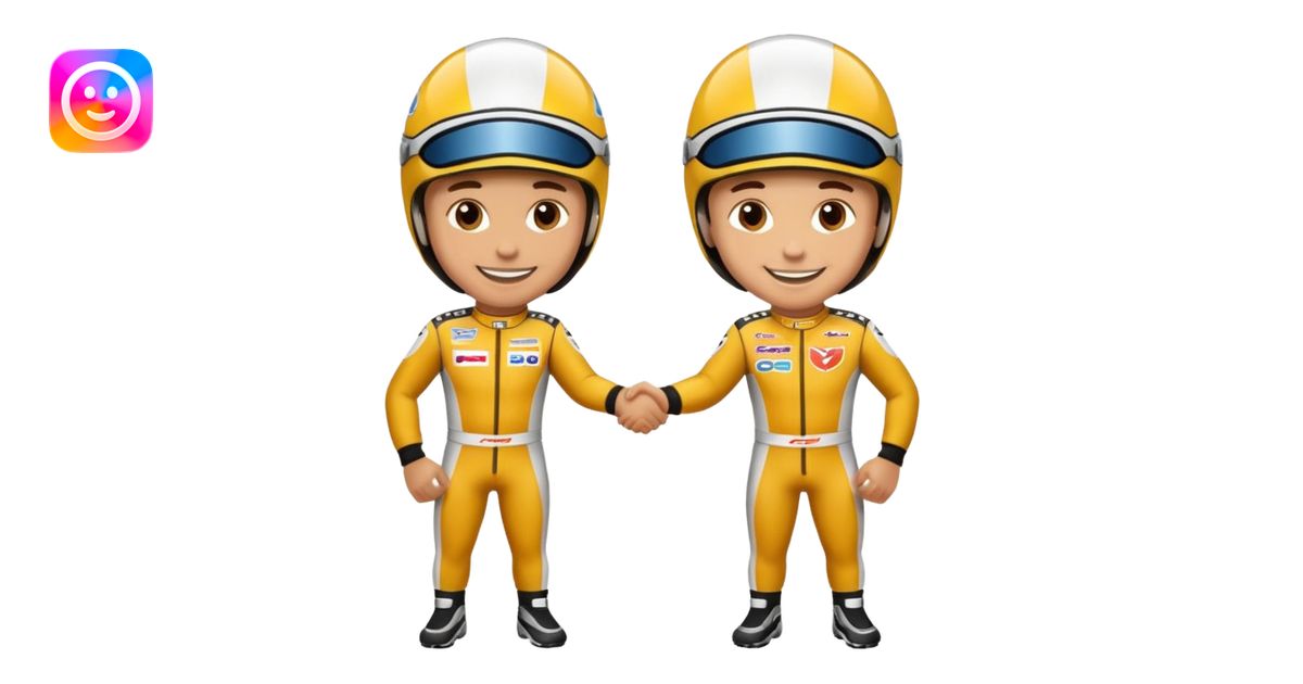 2 racers in gear shaking hands emoji | AI Emoji Generator