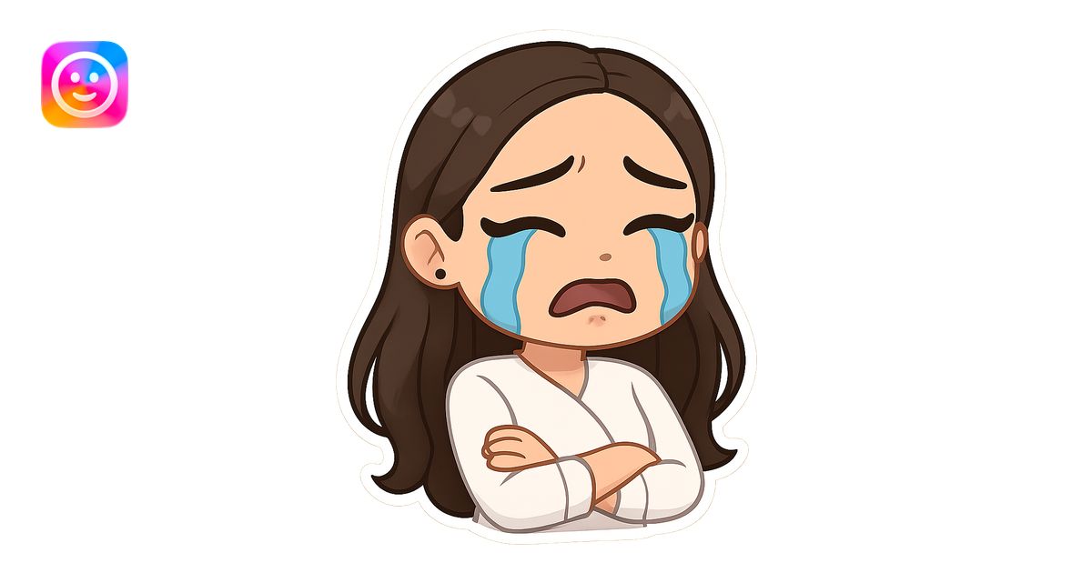 Create a chibi sticker of the girl from the reference image crying with ...
