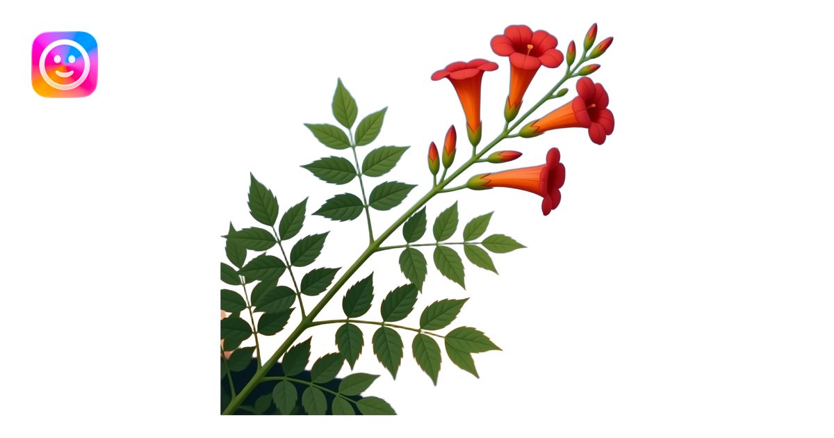 Realistic circular image (no white border): Campsis (tubular red‑orange ...
