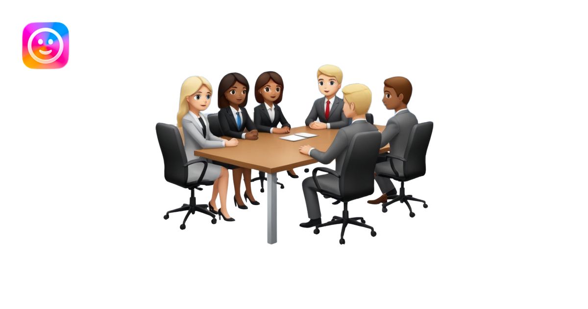 a group of coworkers in meeting room in long rectangular table emoji ...