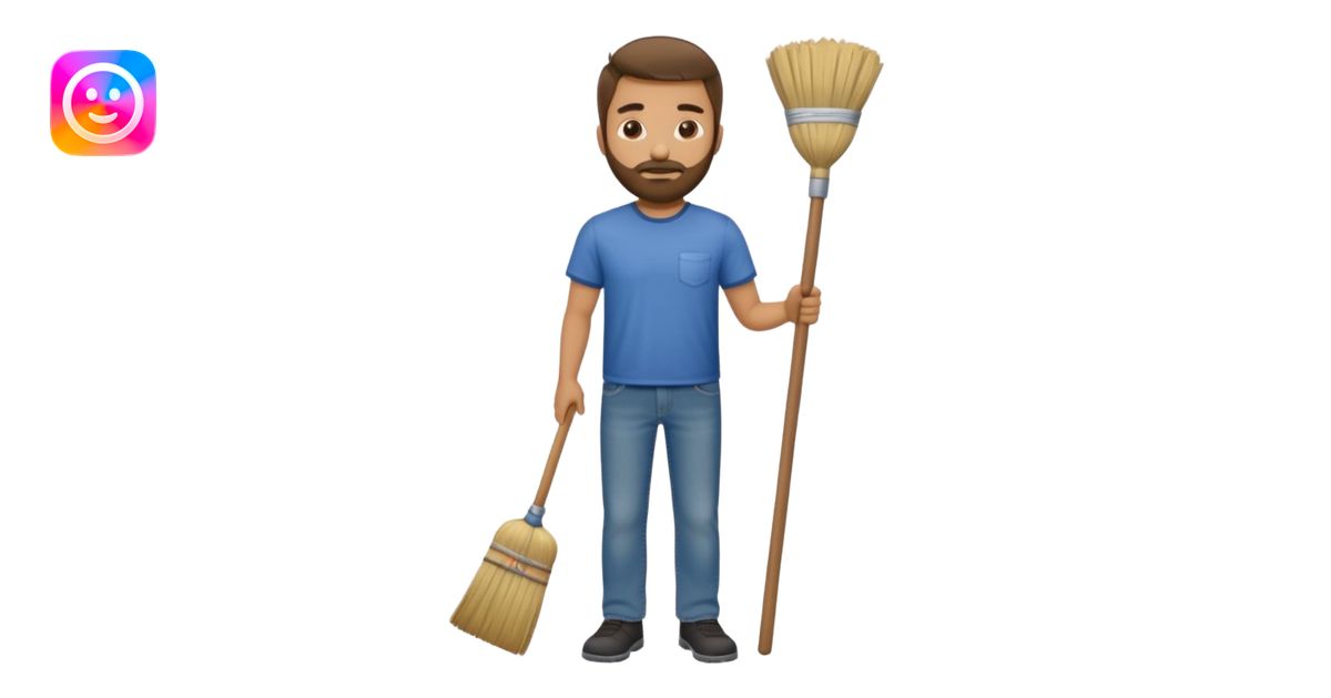 Guy with very short beard doing house chores emoji | AI Emoji Generator