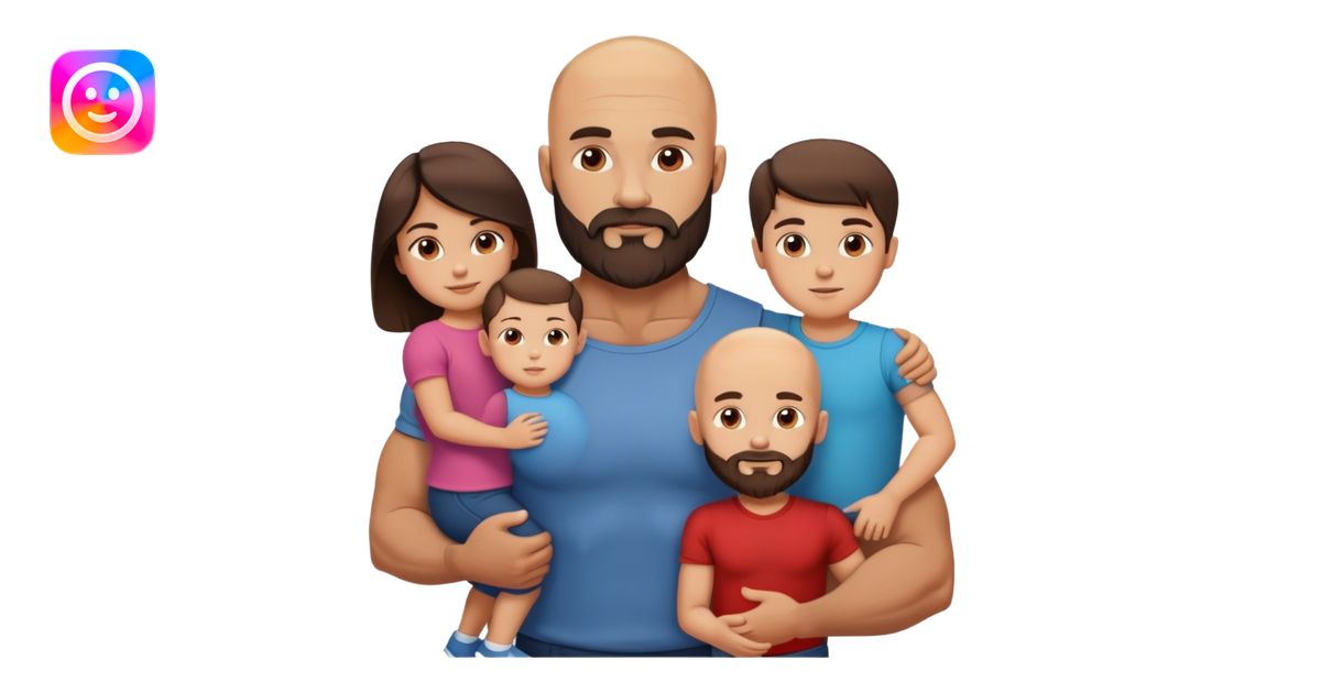 Muscular Bald man with a beard with his young beautiful brunette wife ...