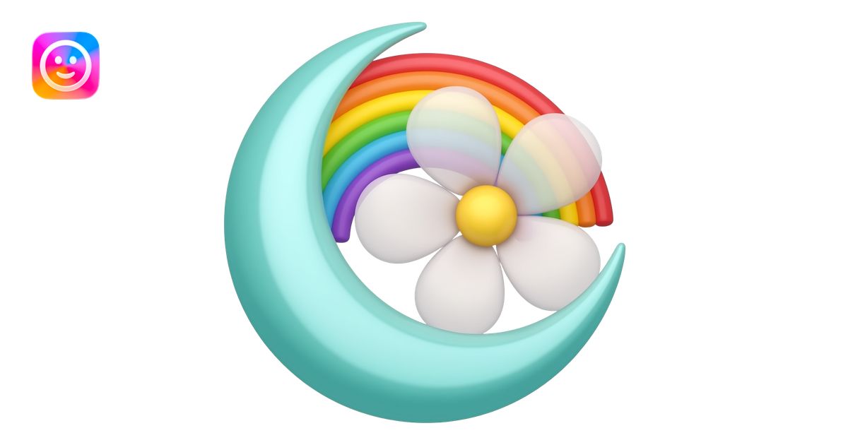 Rainbow flower and light aqua waning crescent moon emoji | AI Emoji ...