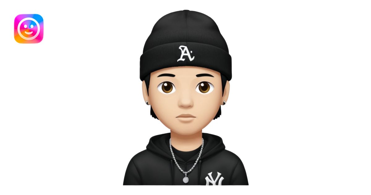 rapper da trắng full đen có mũ len hãng MLB emoji | AI Emoji Generator