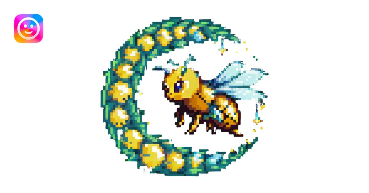 a bee trailing a swirl of glowing pixie dust, pixel art style ...
