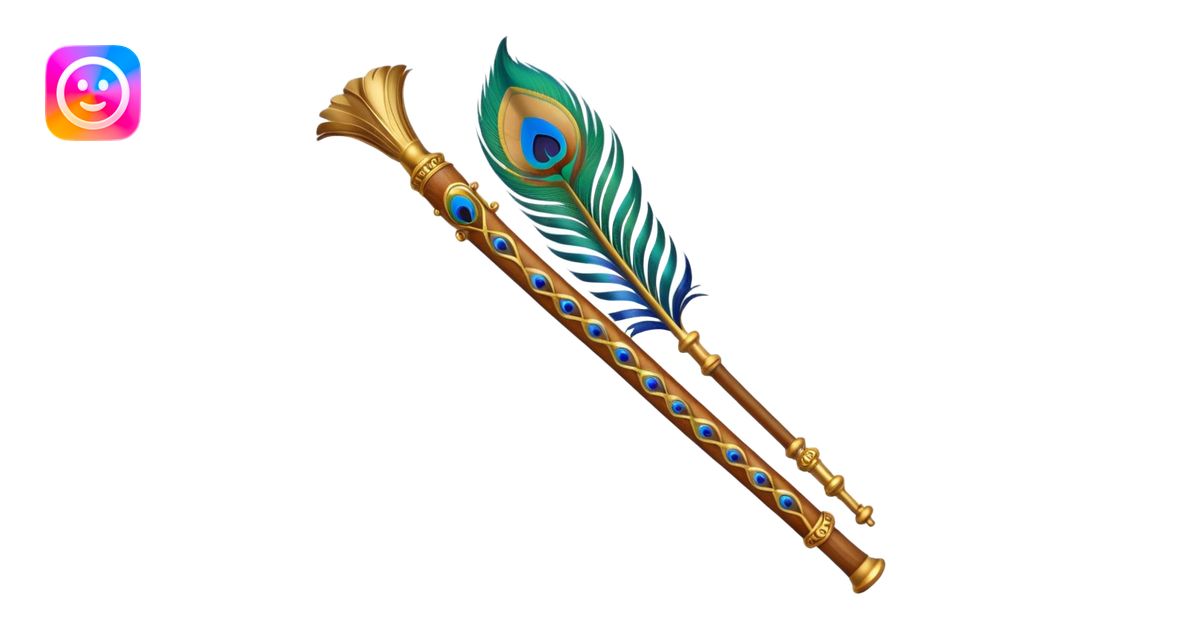 Krishna's flute with peacock feather emoji | AI Emoji Generator