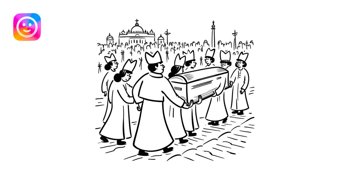 A respectful drawing of a papal funeral procession at Vatican City with ...