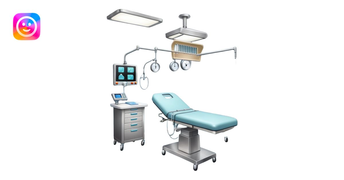 A surgical room setup with overhead lights and sterile instrument table ...