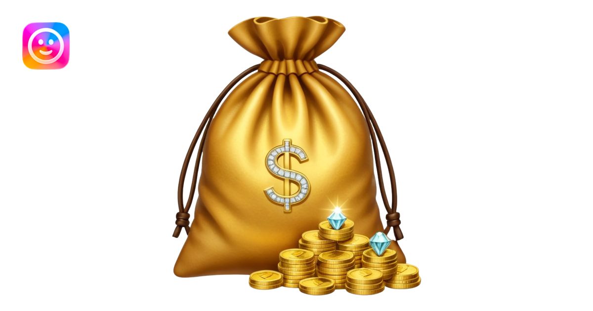 Create an emoji that shows a stack of gold coins, a diamond, and a ...