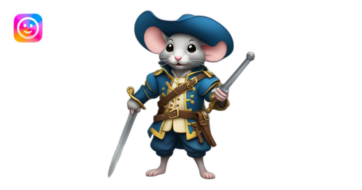 Mouse dressed like a musketeer yielding a sword emoji | AI Emoji Generator