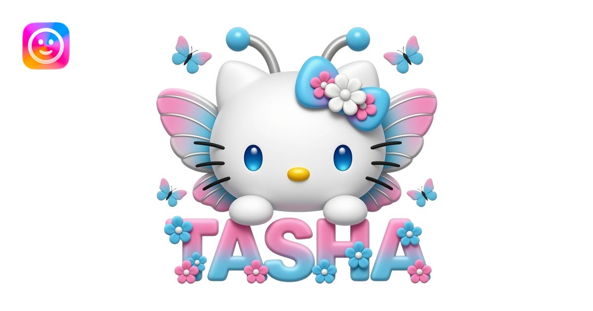 White velvety fur 3D hello kitty head, blue eyes, pink white blue ombre ...