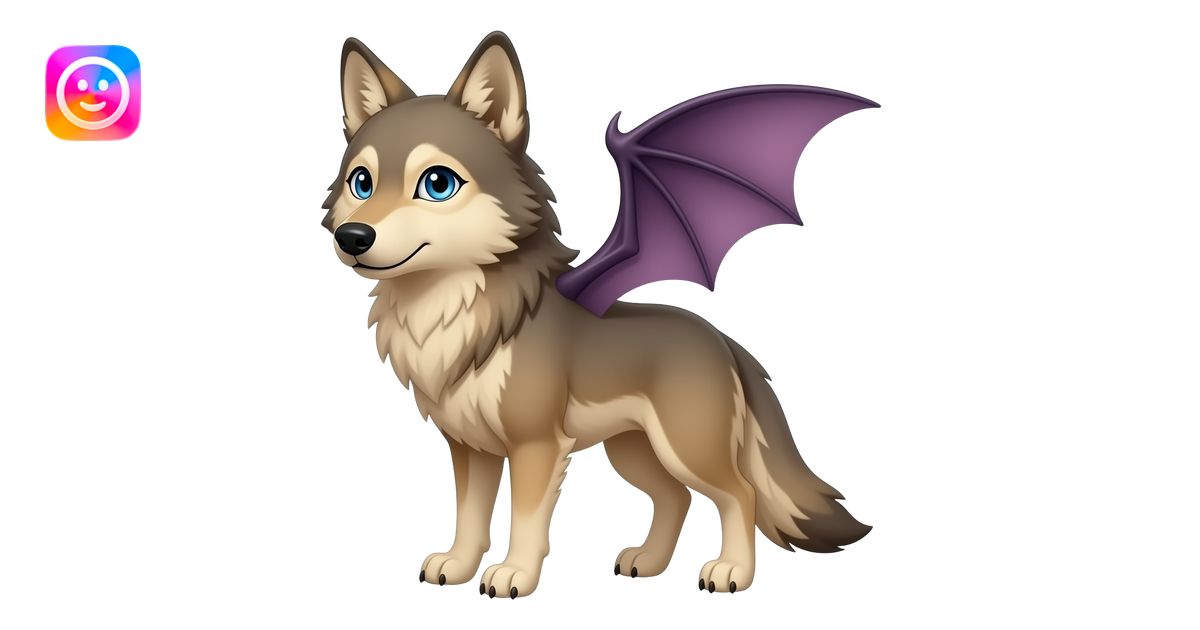 Sandy Tan wolf with blue eyes, and purplish bat wings emoji | AI Emoji ...