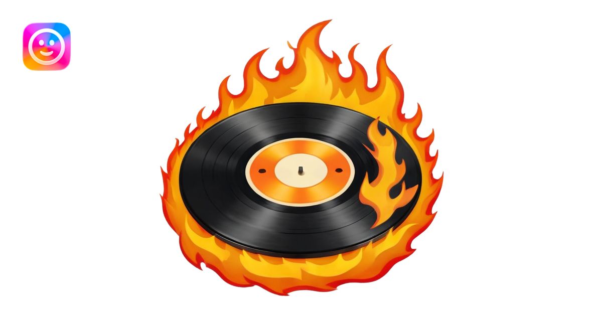 a black vinyl record on fire with a white center sticker emoji | AI ...