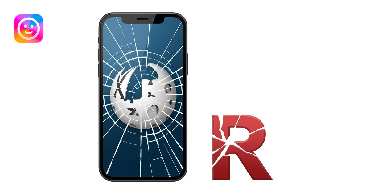 Wikipedia cracking on a phone with a red r that has cracks in it emoji ...