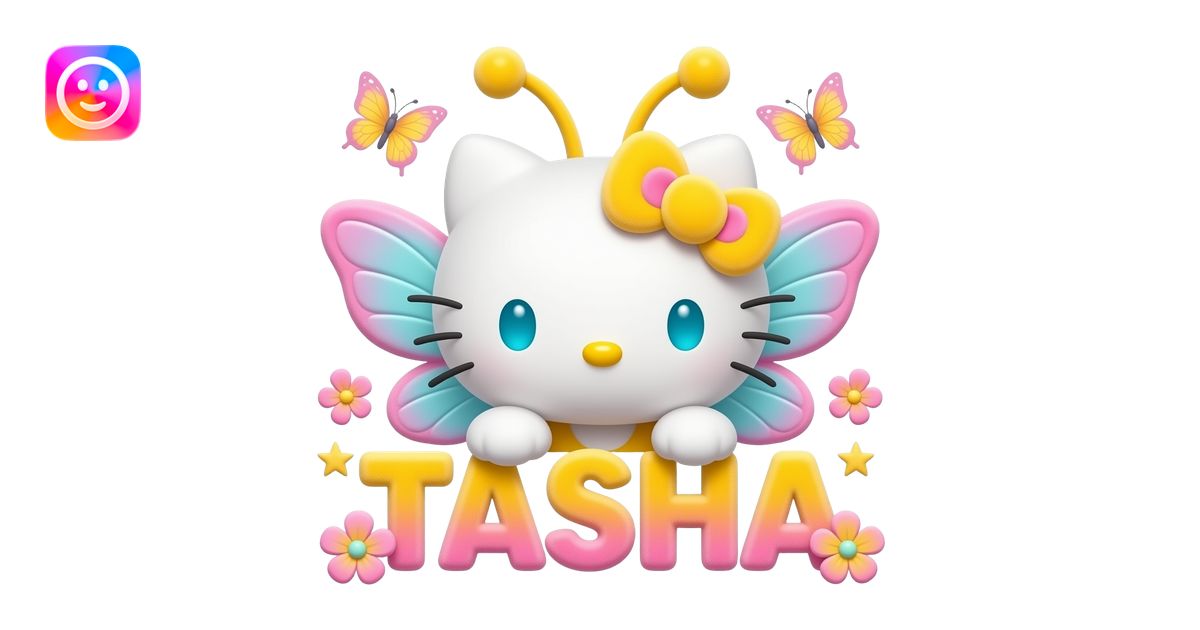 White velvety fur 3D hello kitty head with yellow pink gradient 3D ...