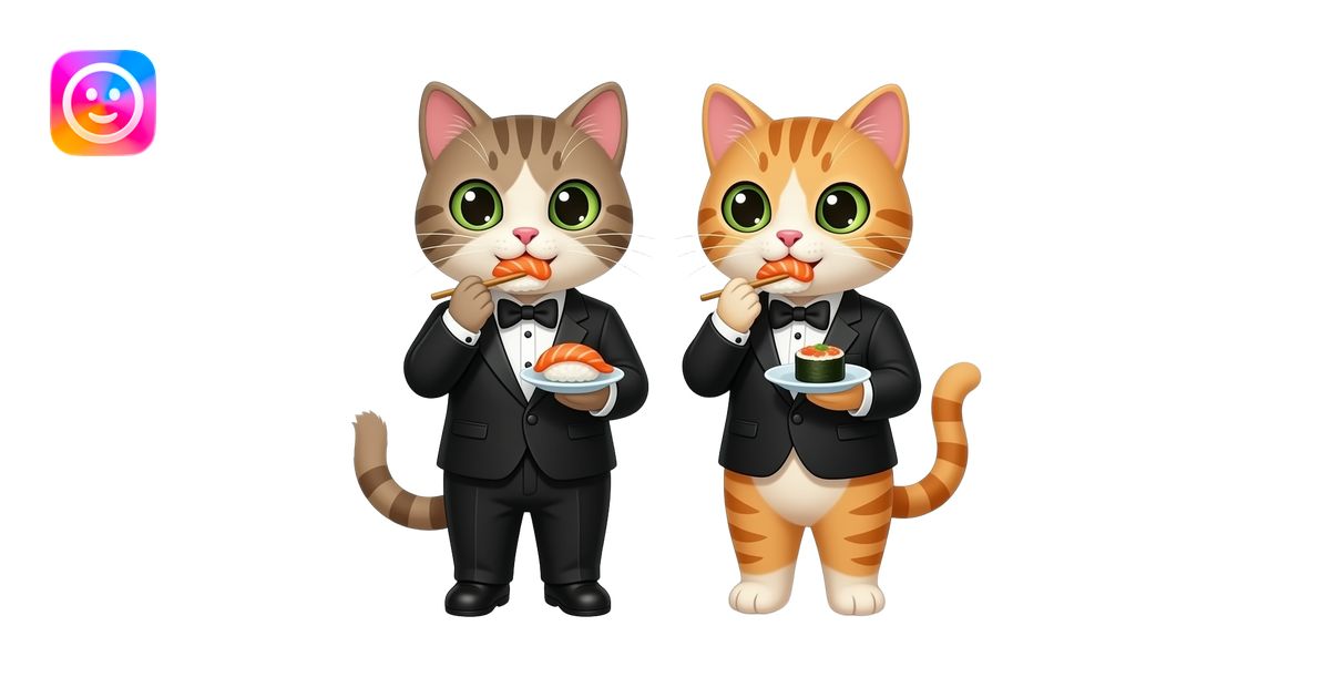 two girls cats dressed in tuxedos eating sushi emoji | AI Emoji Generator