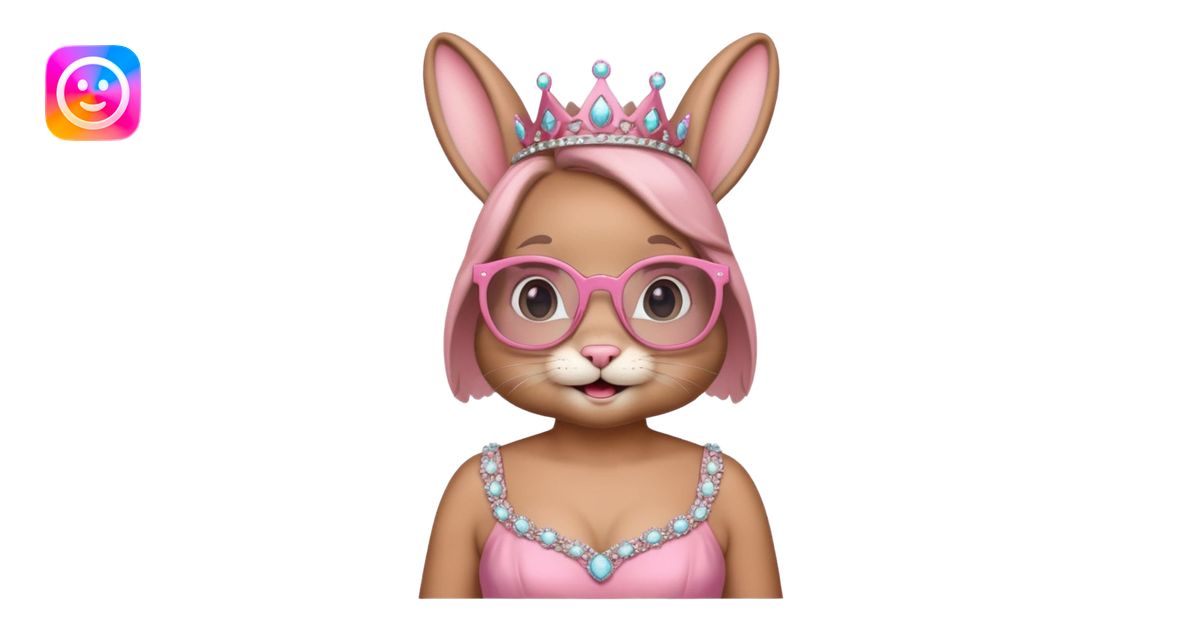 Bunny emoji + tiara + pink dress + happy + glasses emoji | AI Emoji ...