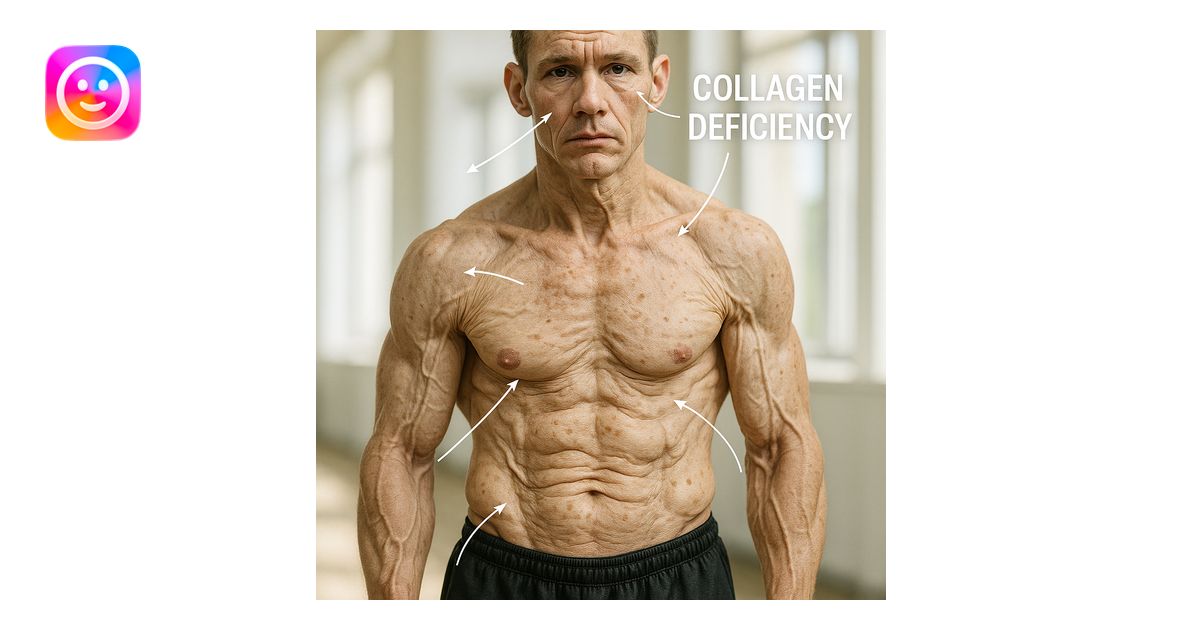 hyper realistic young bodybuilder with signs of premature aging due to ...