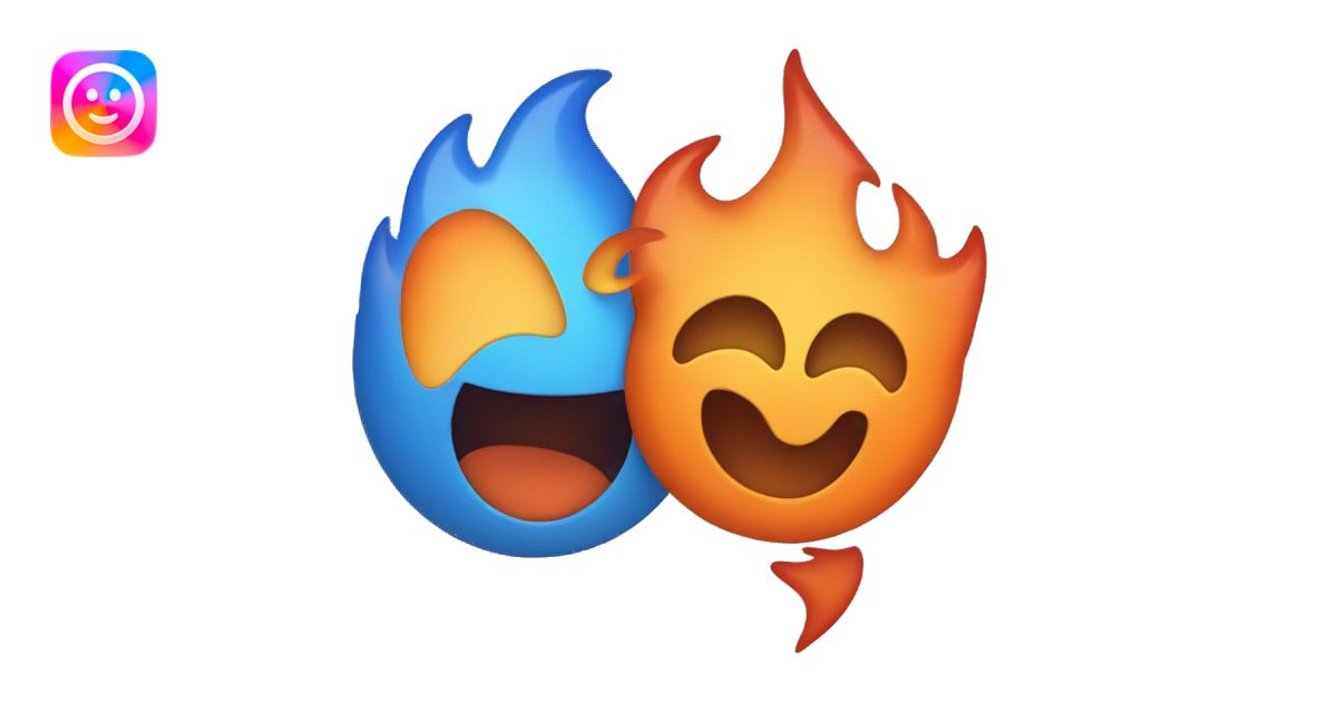 Two flames: one blue one Orange are hugging emoji | AI Emoji Generator