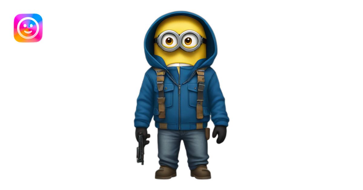 minion with two guns blue jacket hood emoji | AI Emoji Generator
