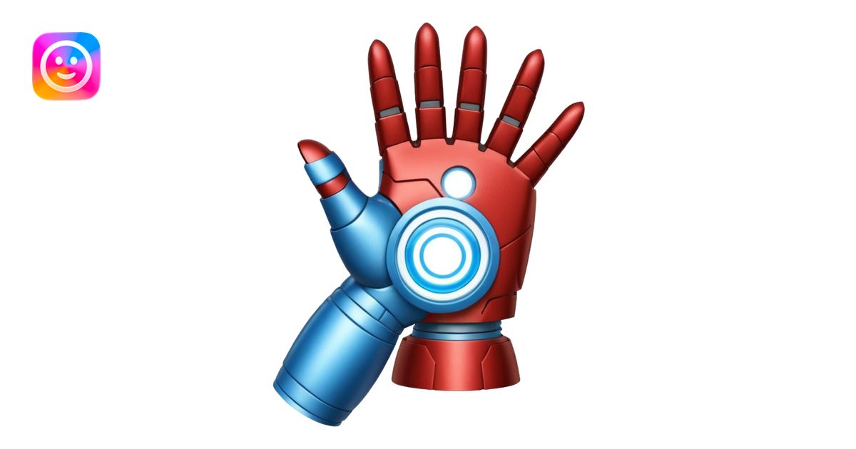 Iron Man hand blaster emoji, palm facing out, blue repulsor, apple ...
