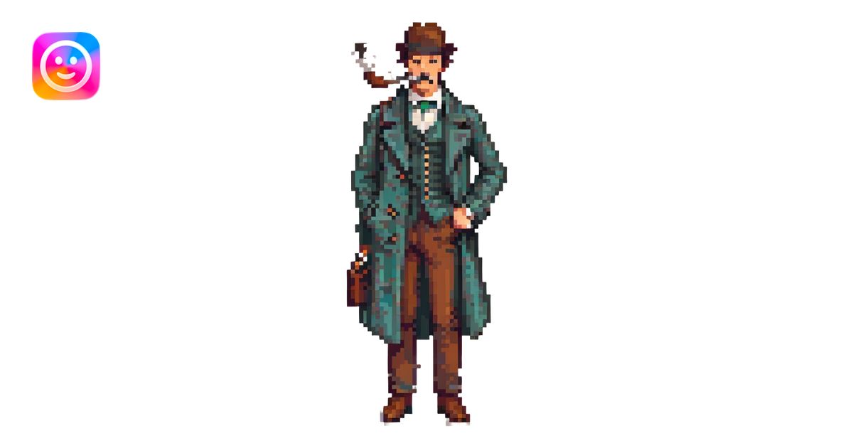 Sherlock Holmes curved smoking pipe pixel art style illustration | AI ...