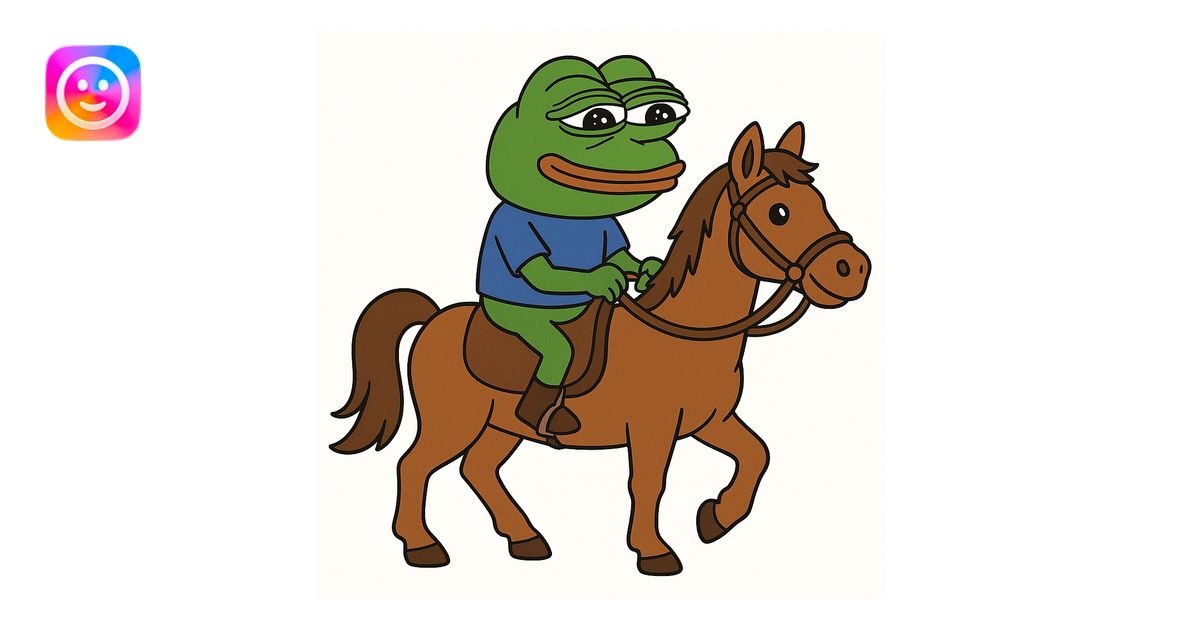 create a pepe riding horse, white background emoji | AI Emoji Generator