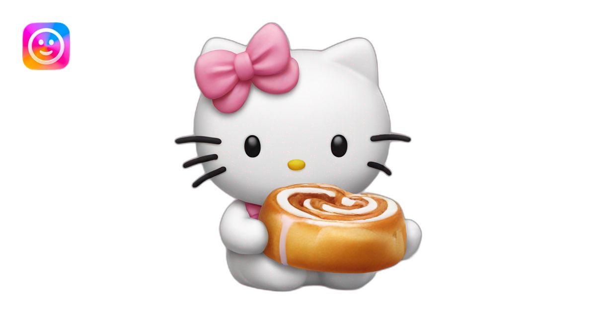 Hello kitty eating cinamon roll emoji | AI Emoji Generator