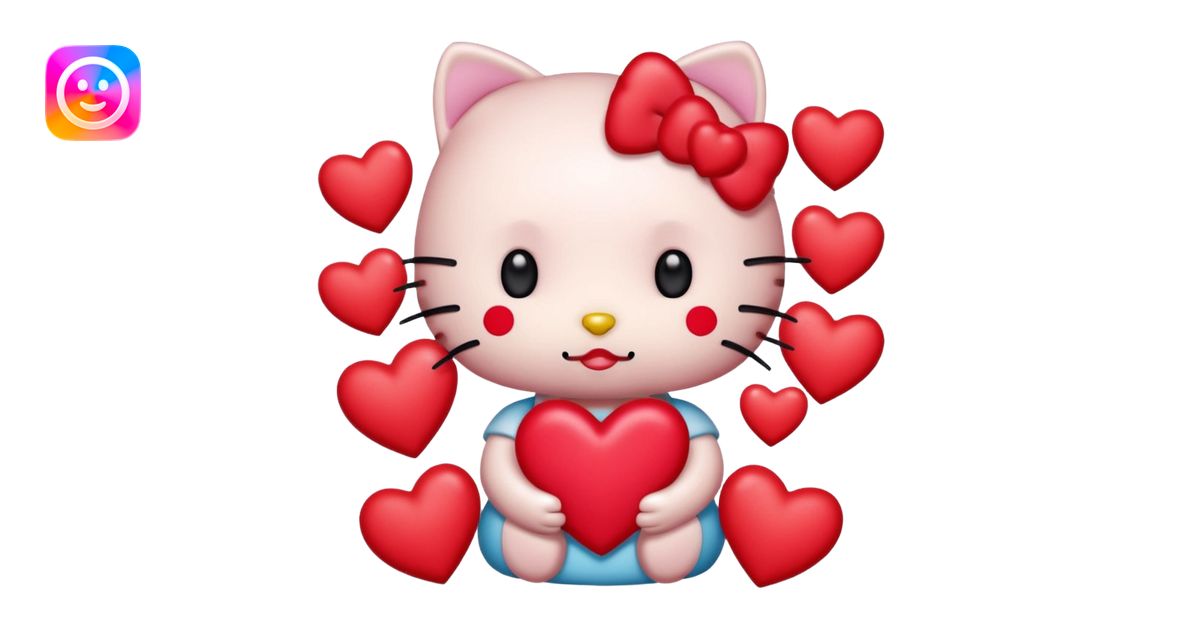 Hello kitty enamorada con muchos corazónes emoji | AI Emoji Generator