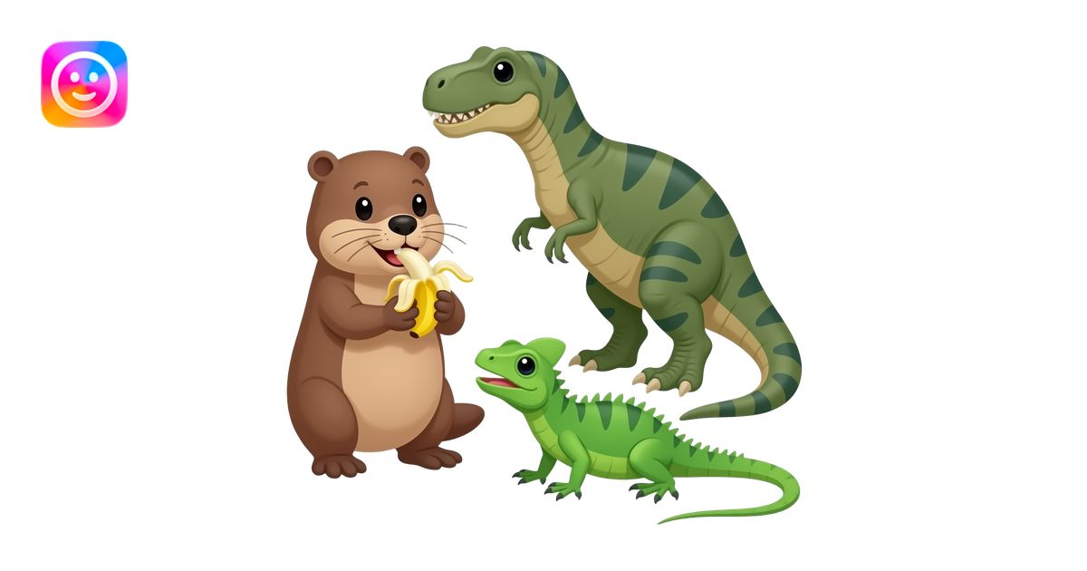 Platypus and dinosaurs and lizards eat banana emoji | AI Emoji Generator
