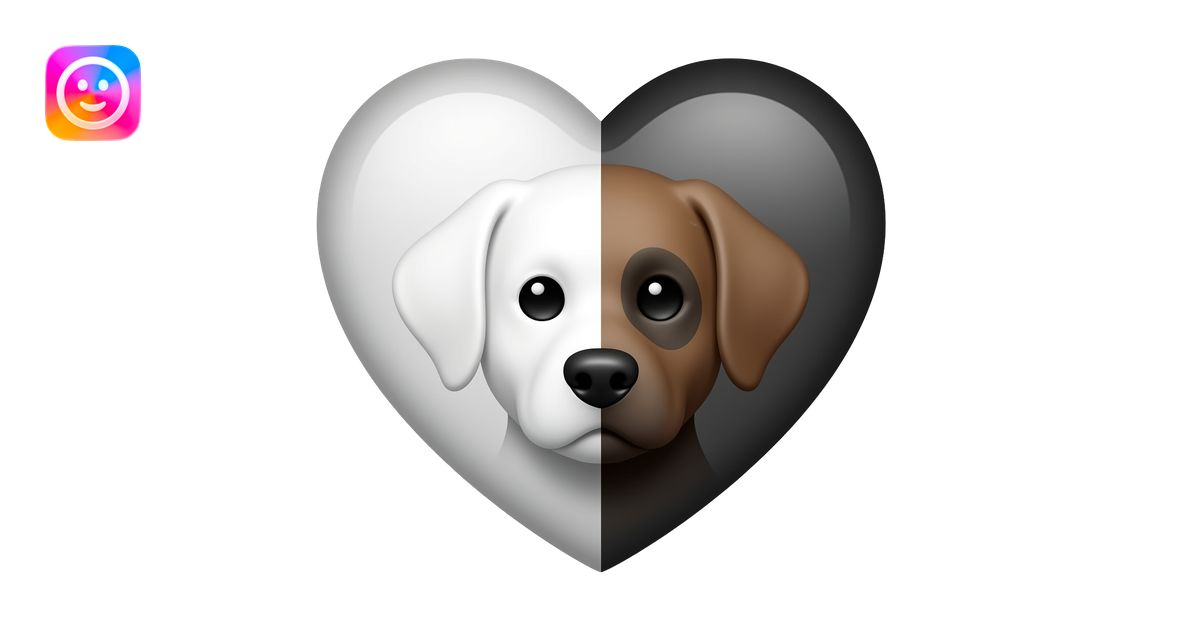 Emoji de corazón mitad blanco mitad negro que recuerde a dos perros que ...