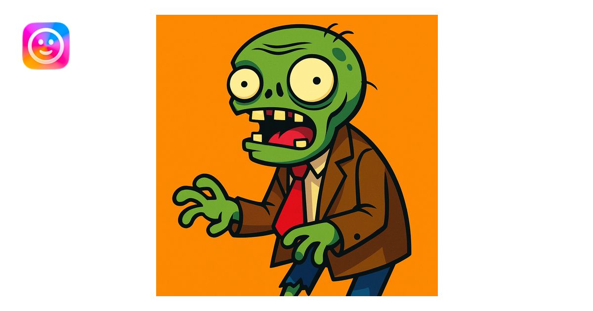 cartoon zombie with silly expression wearing brown jacket, inspired by ...