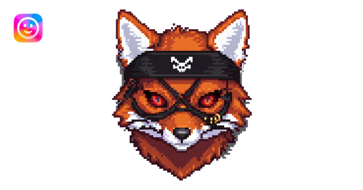 Fox with fiery red eyes, one eye covered with pirate blindfold ...