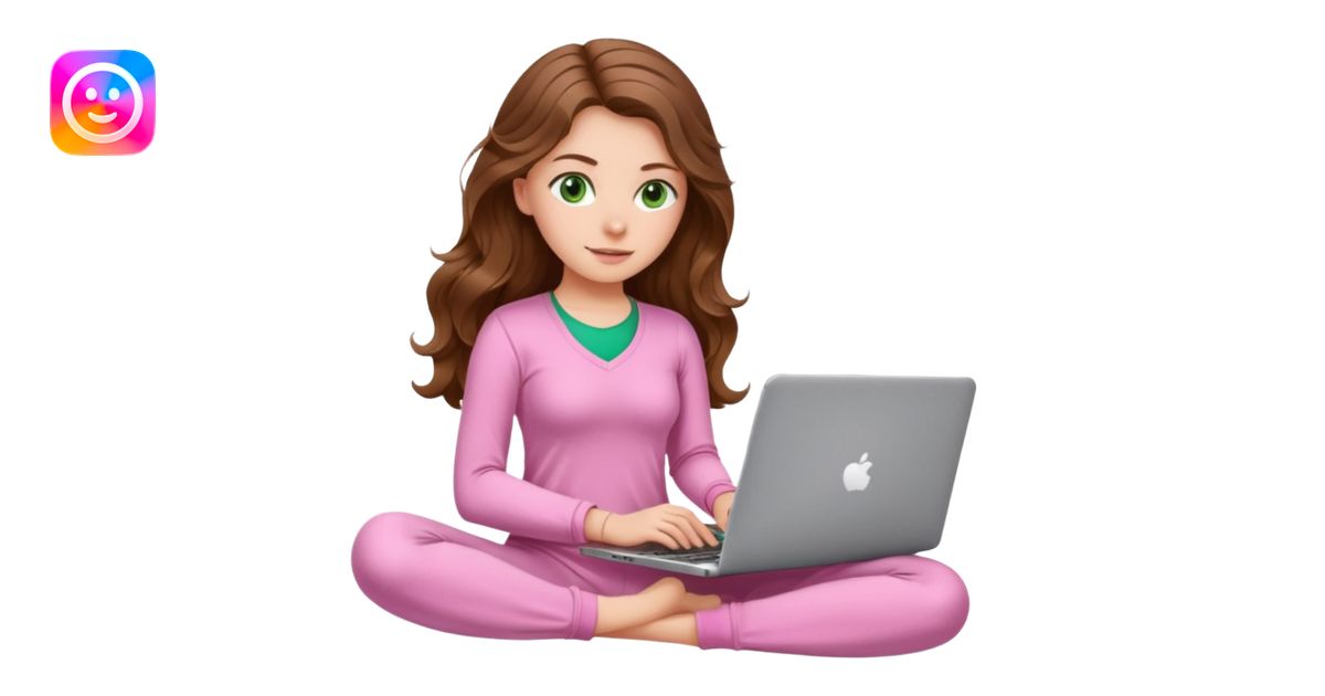 make a picture in ios 18 style of a white girl with brown long wavy ...