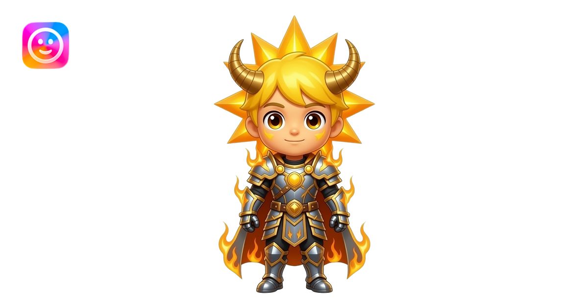 A chibi boy from a sun-core kingdom, full body, blinding solar-yellow ...