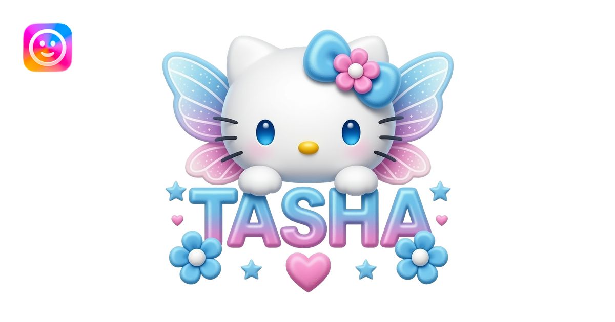 White velvety fur 3D hello kitty head with blue pink gradient 3D flower ...