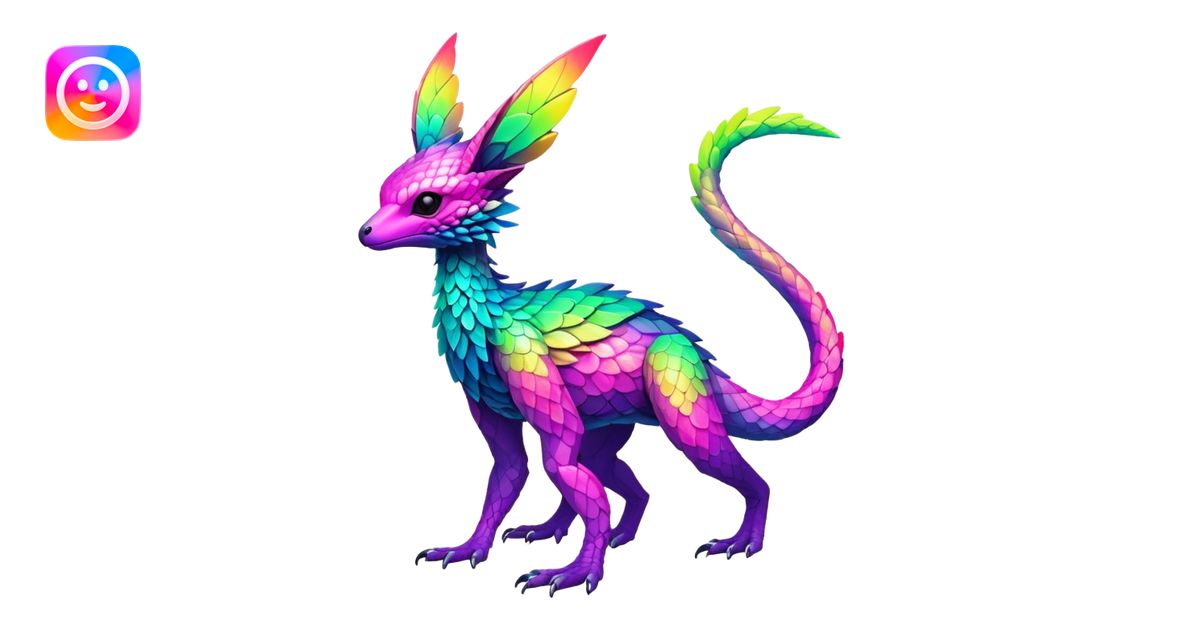 Exotic vibrant lush neon-colored Fakémon-Trico-creature (full body ...